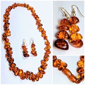 Vintage Baltic Amber Necklace and Earrings Set